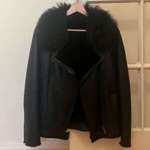 Massimo Dutti shearling leather biker jacket